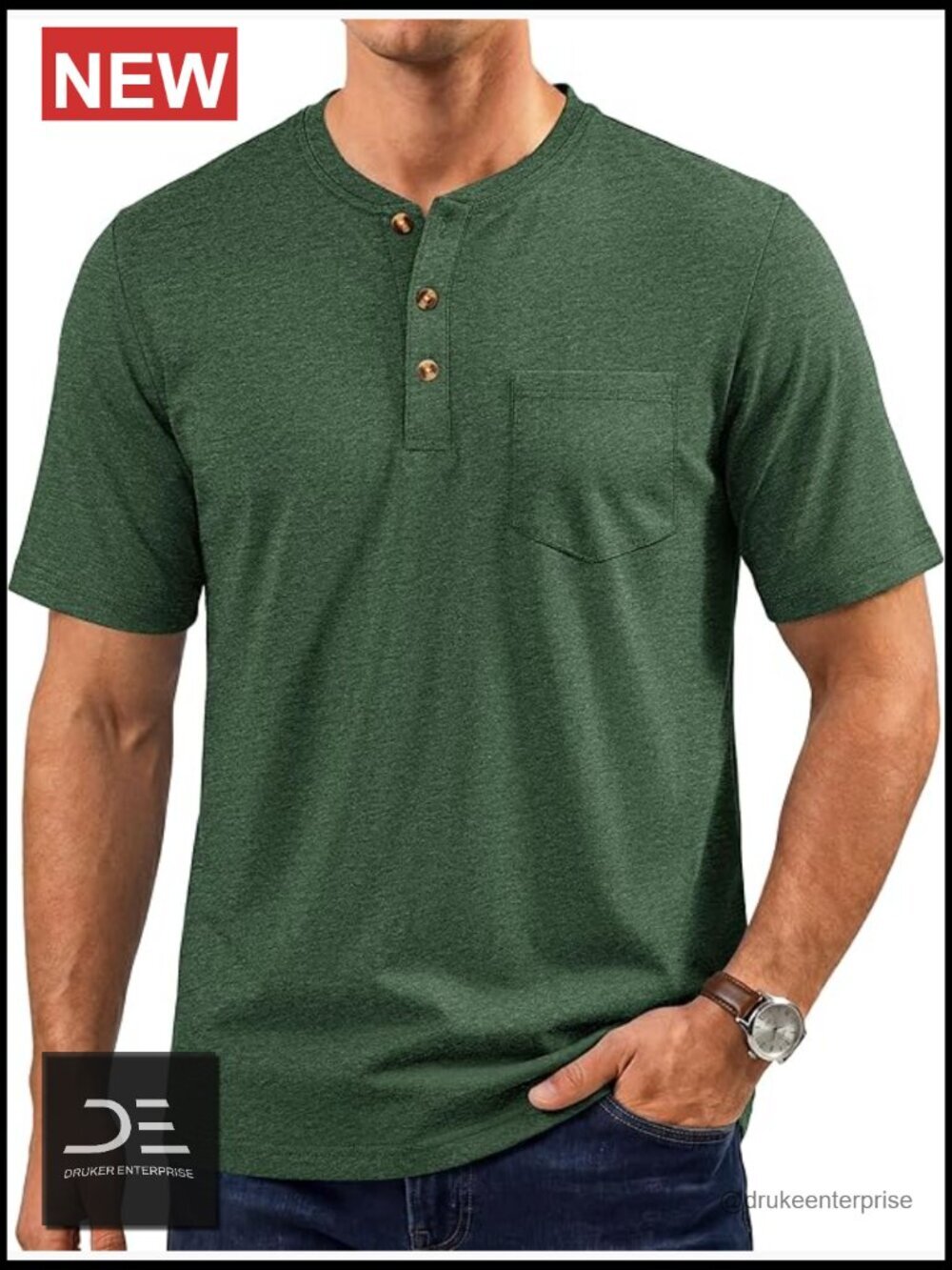 Men's Henley Shirt Short Sleeve Cotton T-Shirt with Pocket Lightweight Casual